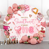 Lofaris Round Pink Candyland Sweetheart 1st Birthday Backdrop